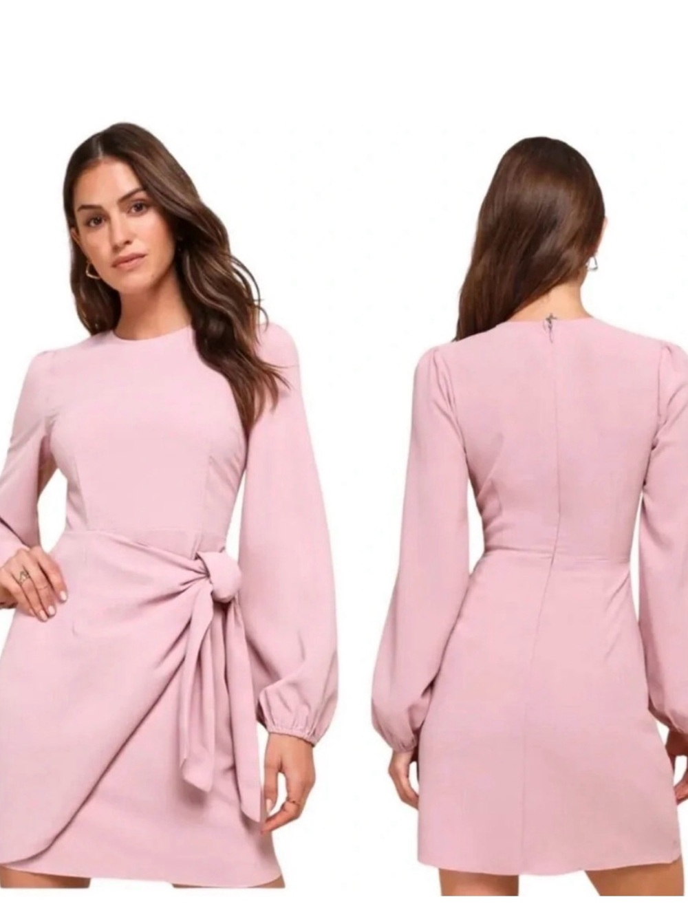 Lulu's Blush Pink Long-Sleeve Tie-Waist Mini Dress